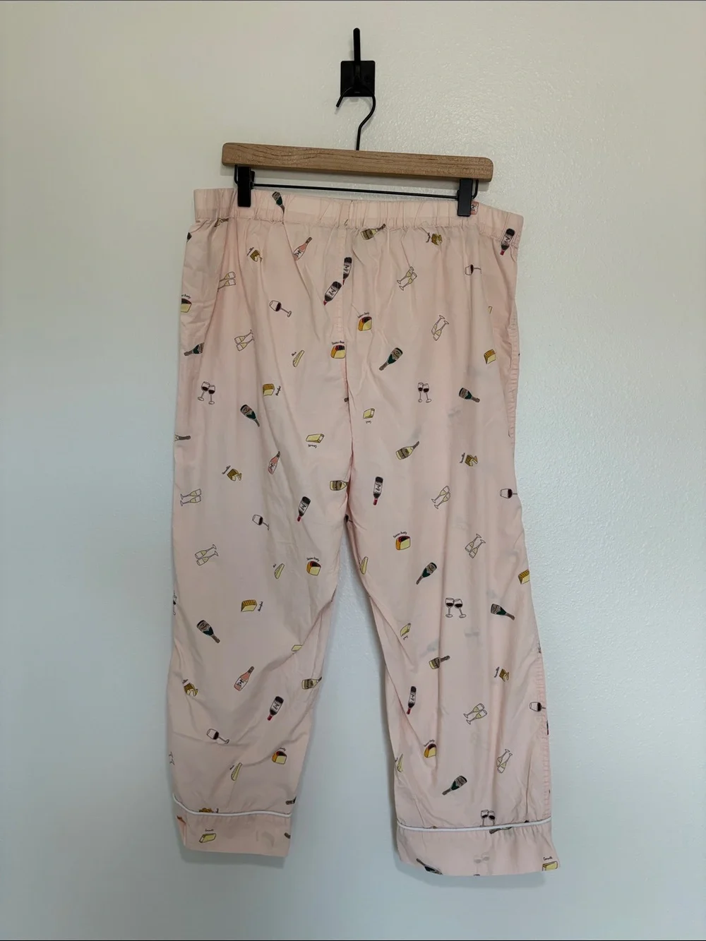 J. Crew Cheese & Wine Graphic Elastic Waist Bootcut PJ Pants Lounge Pink Large